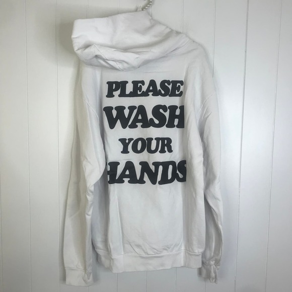 Talentless White Hoodie "Please Wash Your Hands" Sweatshirt SZ XL - Picture 2 of 10